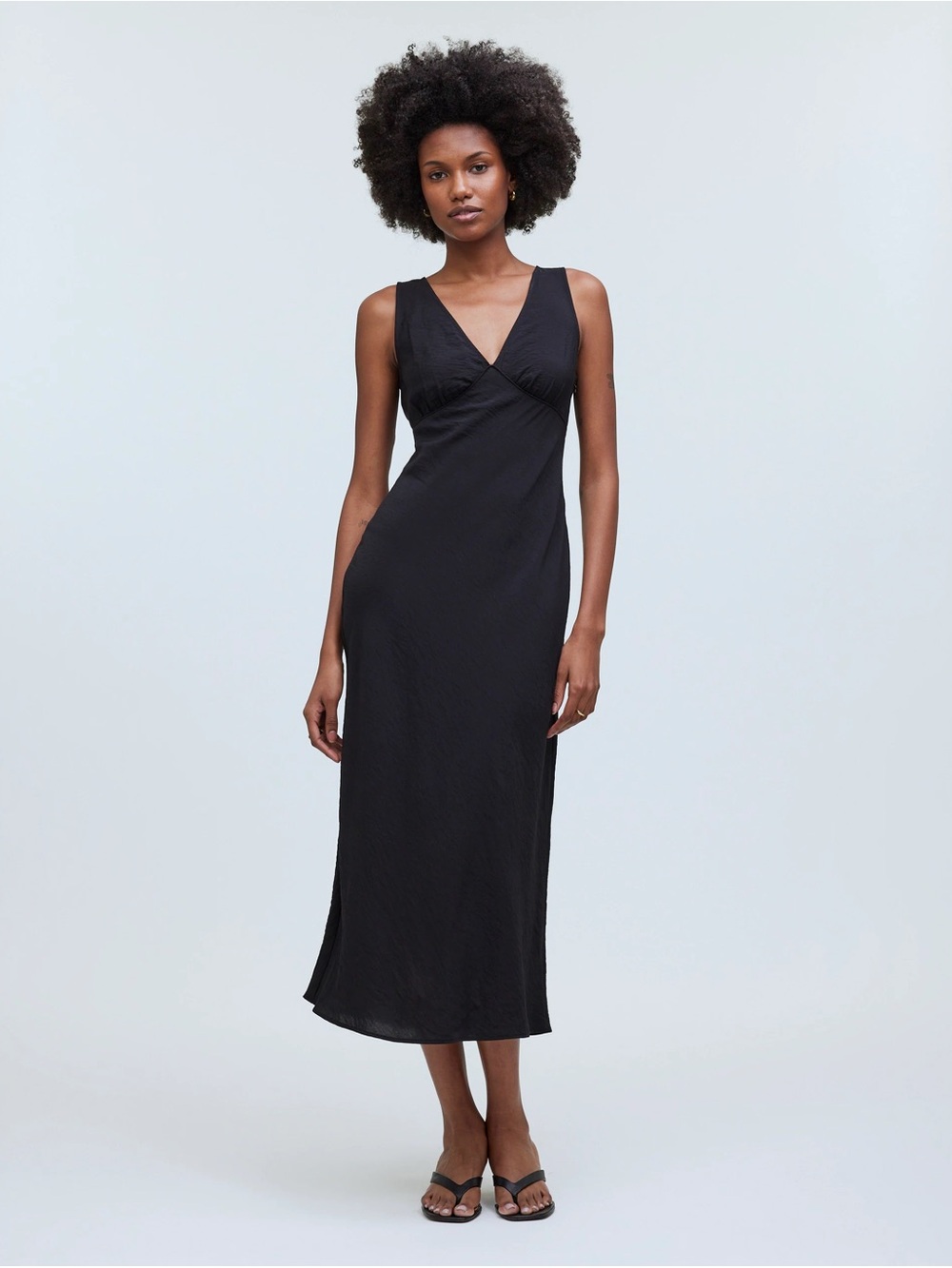 Madewell Ariana midi dress black deep v neck curve hugging bias dress nwt - Picture 2 of 5